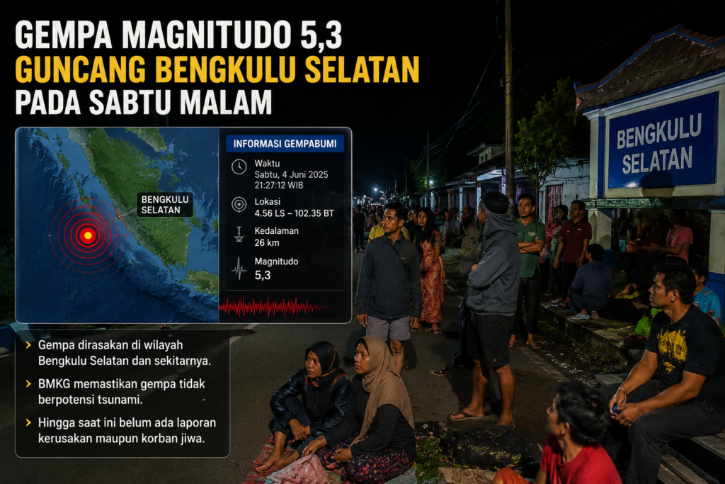 Gempa Magnitudo 5,3 Guncang Bengkulu Selatan pada Sabtu Malam