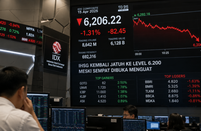 IHSG Kembali Jatuh ke Level 6.200 Meski Sempat Dibuka Menguat