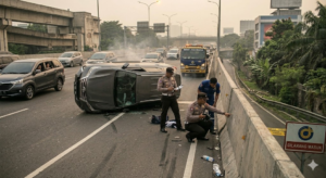 Toyota Fortuner Terbalik di Tol Jagorawi, Pengemudi Alami Luka Ringan
